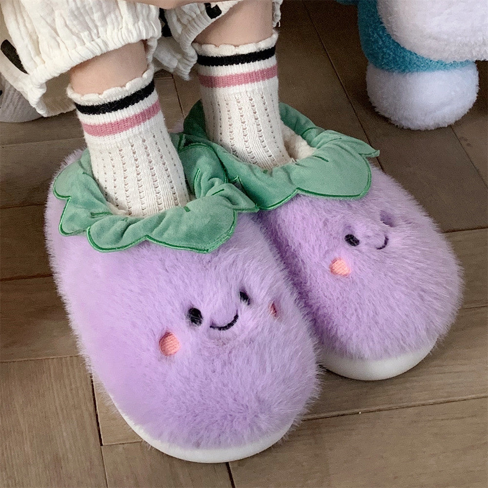 Autumn/Winter Cute Cartoon Closed-back Eggplant Slippers