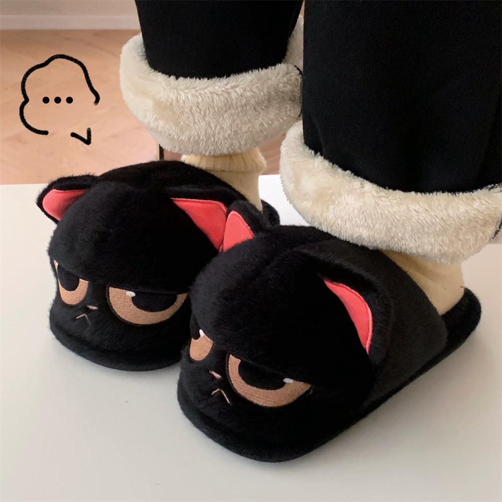 Autumn/Winter Cute Cartoon Closed-back Black Cat Slippers