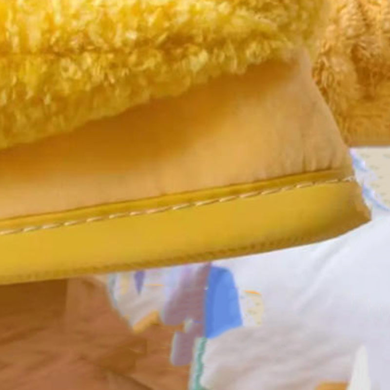 Cute yellow duck webbed foot plush slippers with high ankle cuff and fleece texture, indoor shoes