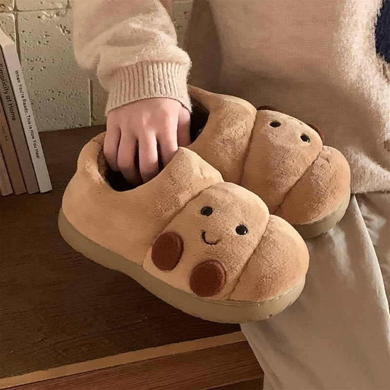Light brown winter cute croissant slippers aesthetic warm cozy house shoes