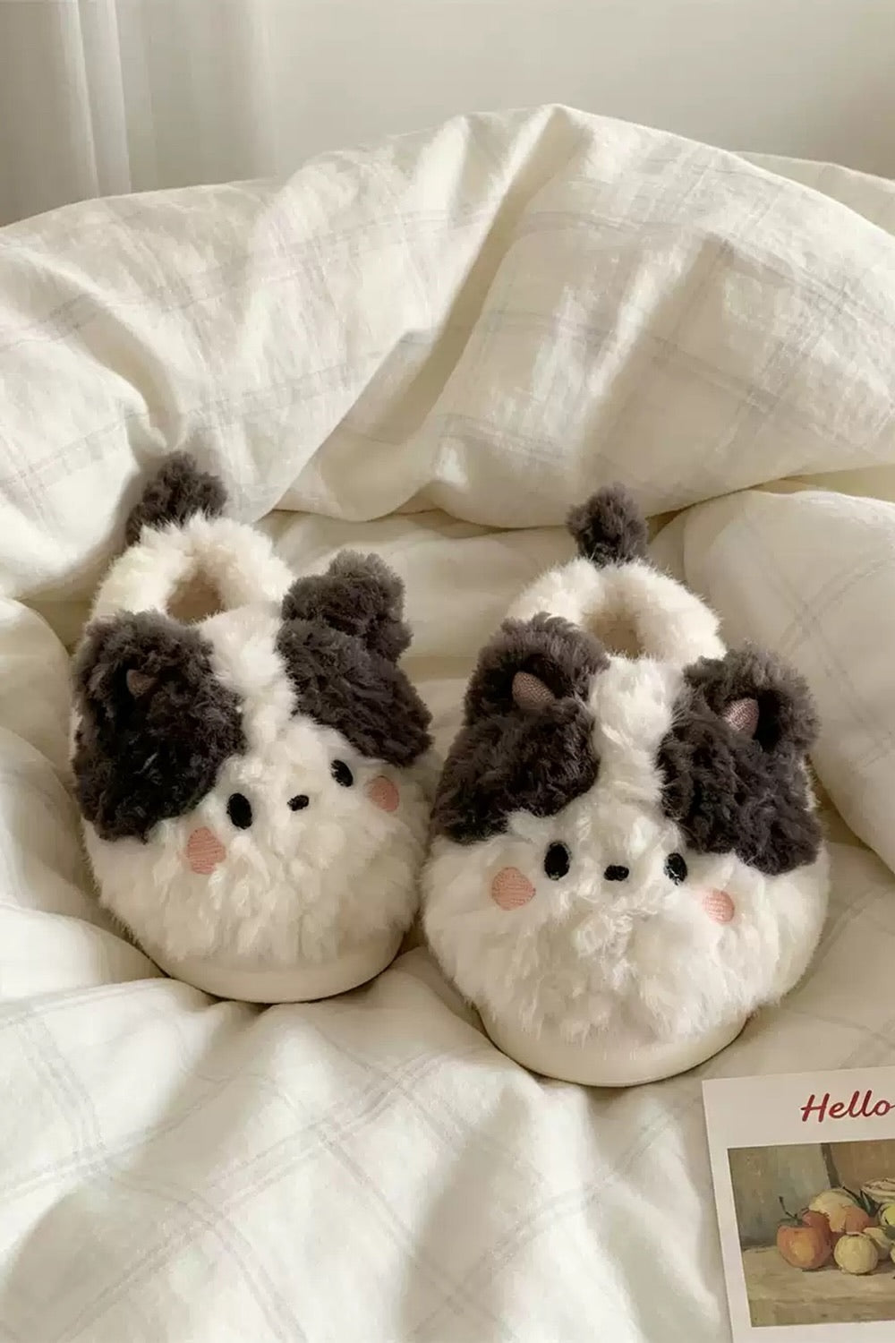 Winter cute black cat slippers aesthetic warm plush house shoes