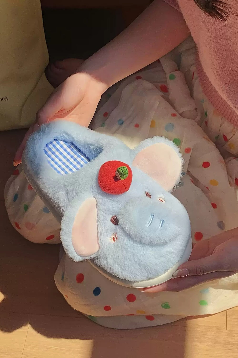 Winter Cute Blue Elephant Slippers Aesthetic Warm Plush House Shoes
