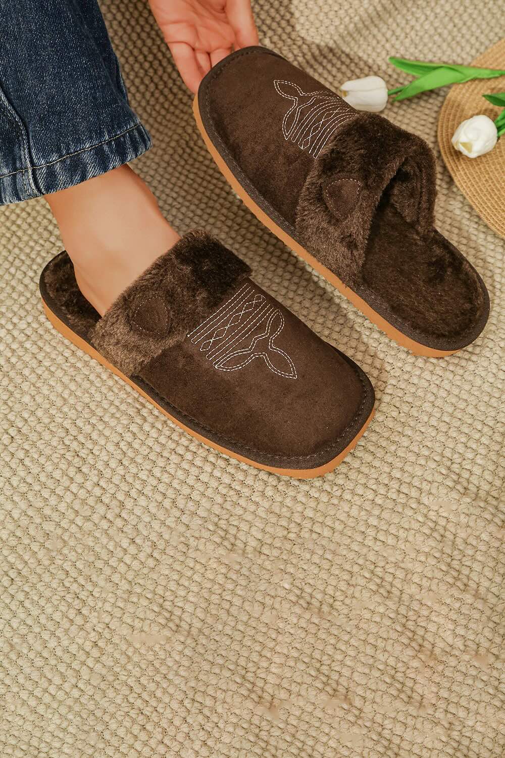 Western Cowgirl Slippers Aesthetic Warm Plush House Shoes