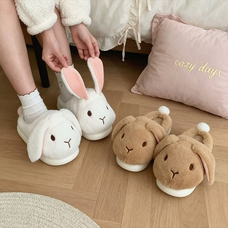 Winter Cute Floppy Ear Bunny Slippers Aesthetic Warm Plush House Shoes