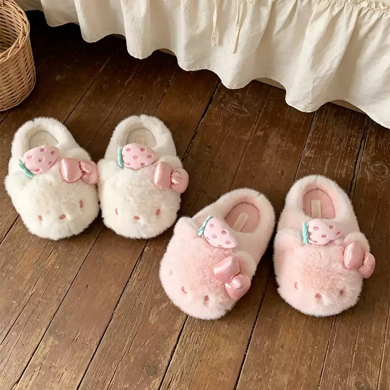 Winter Strawberry Hello KT Cat Slippers Aesthetic Warm Plush House Shoes