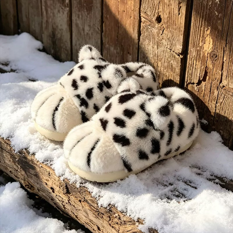 Black winter cute leopard cat paw slippers aesthetic warm plush house shoes