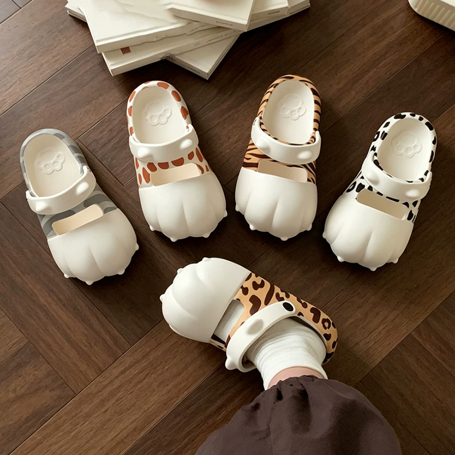 Summer Slightly Low Arch Cute Cartoon Leopard Print Cat Paw Clogs