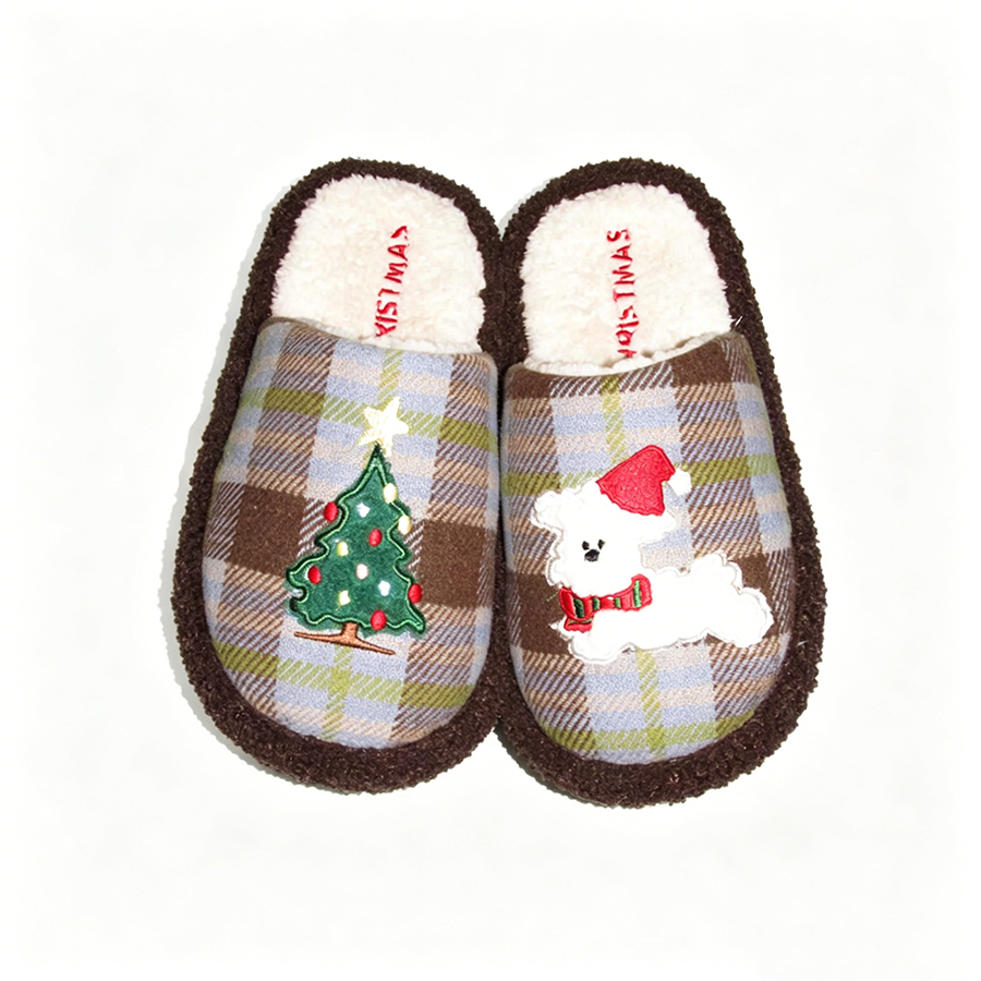 Autumn/Winter Cute Cartoon Dog & Tree Christmas Slippers