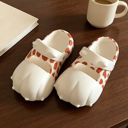 Cute orange tiger striped cat paw EVA clogs with 3D toes and adjustable strap, lightweight indoor shoes