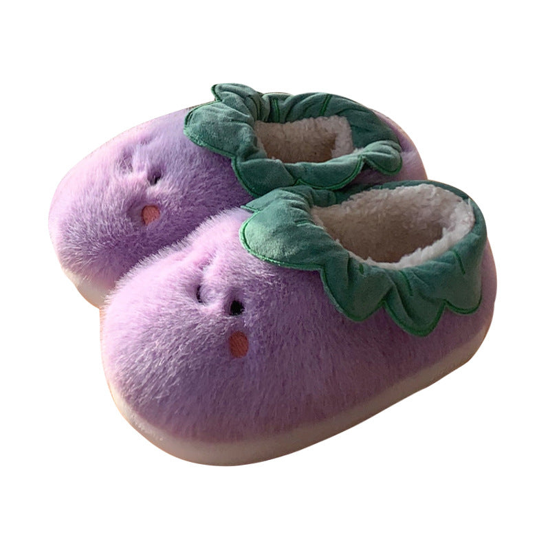 Autumn/Winter Cute Cartoon Closed-back Eggplant Slippers