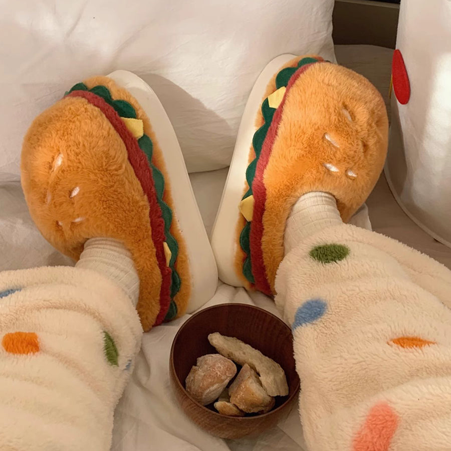 Autumn/Winter Cute Cartoon Hamburger Slippers