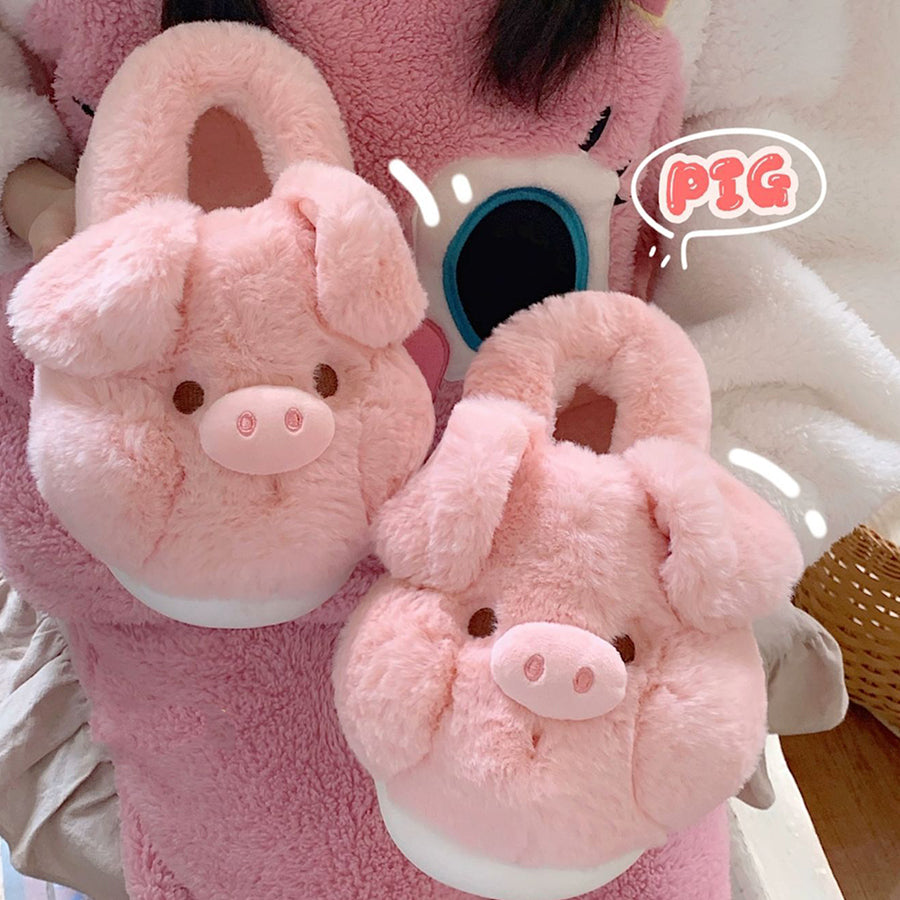 Autumn/Winter Cute Cartoon Closed-back Pig Slippers