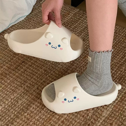 Cute milky white bear EVA slide sandals with 3D ears and printed cute face, lightweight indoor slip-on shoes