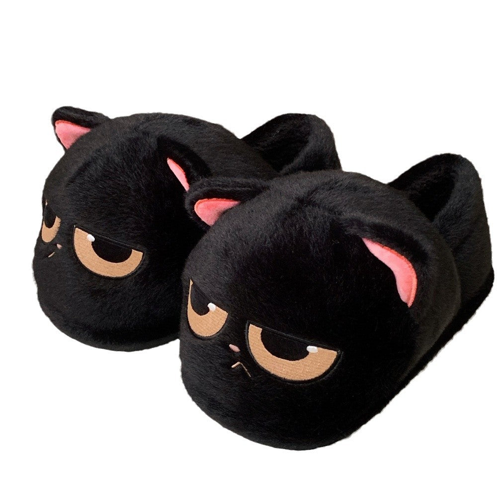 Autumn/Winter Cute Cartoon Closed-back Black Cat Slippers