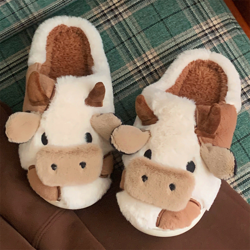 Autumn/Winter Cute Cartoon Cow Slippers For Women