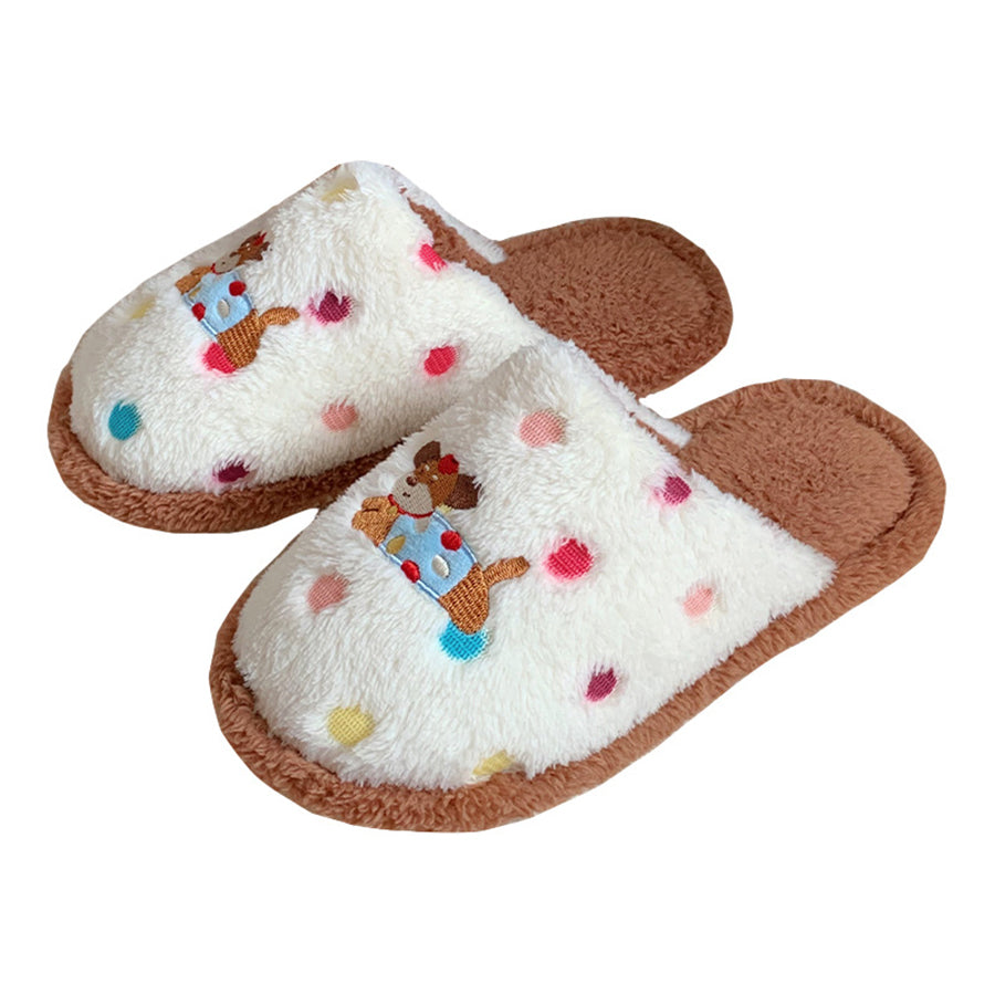 Autumn/Winter Cute Cartoon Polka Dot Embroidery Dachshund Dog Slippers