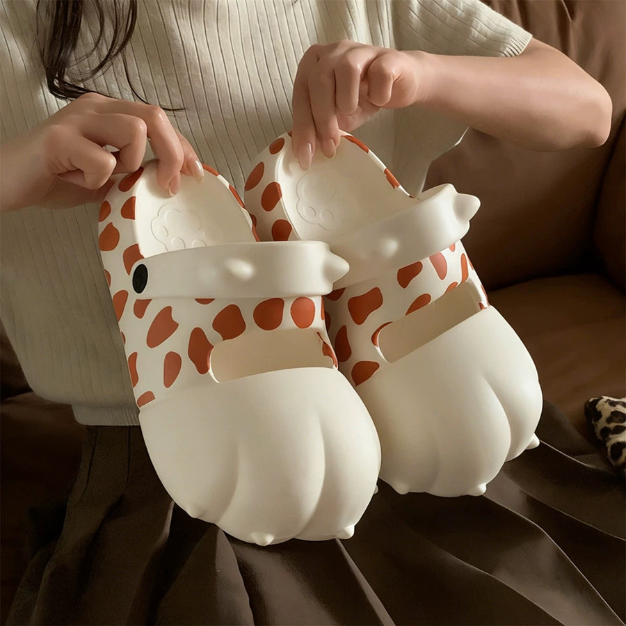 Summer Slightly Low Arch Cute Cartoon Leopard Print Cat Paw Clogs