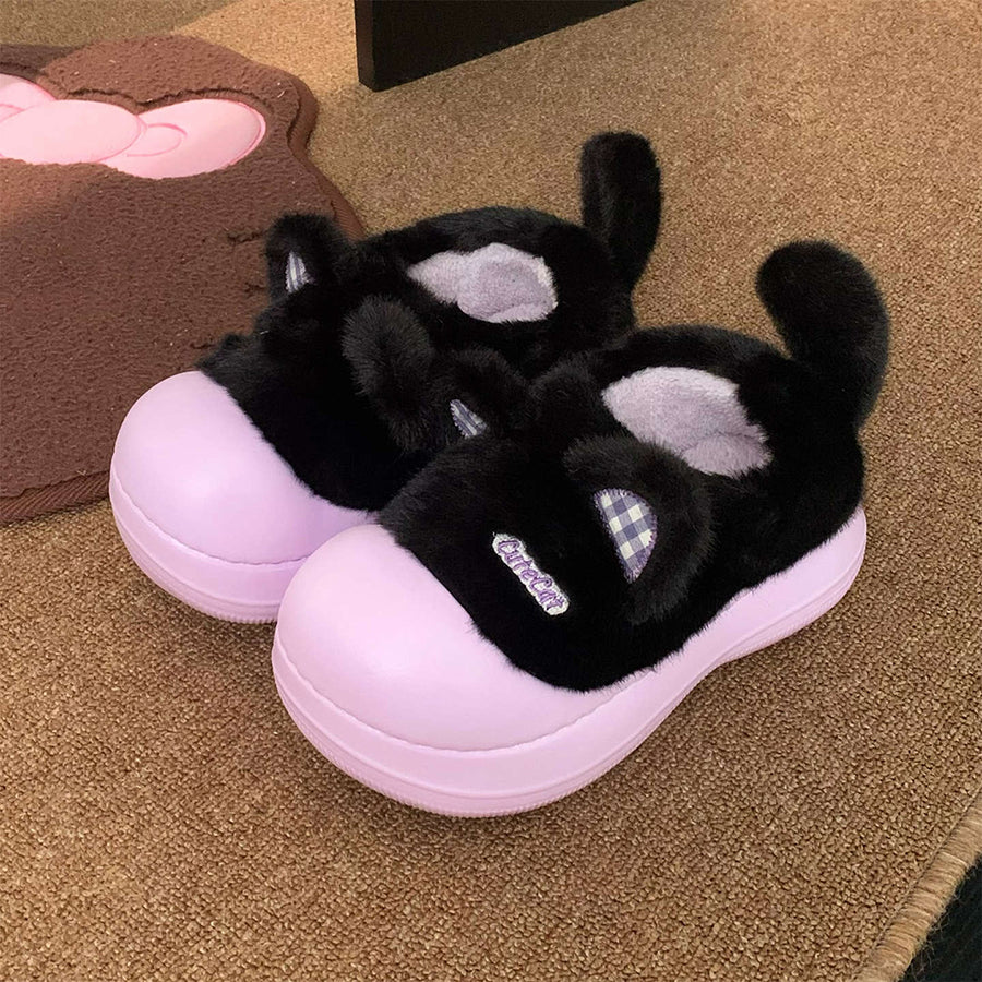 Autumn/Winter Cute Cartoon Closed-back Cat Clogs