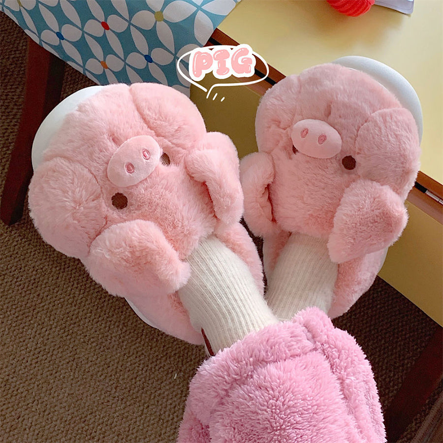 Autumn/Winter Cute Cartoon Closed-back Pig Slippers