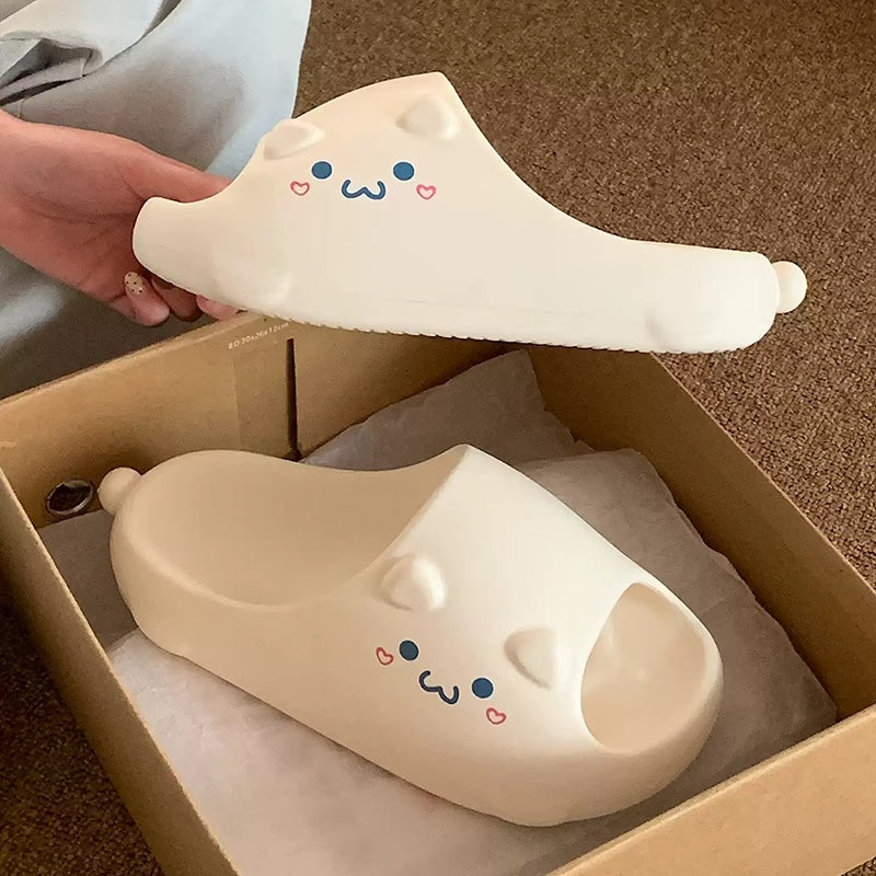 Cute milky white bear EVA slide sandals with 3D ears and printed cute face, lightweight indoor slip-on shoes