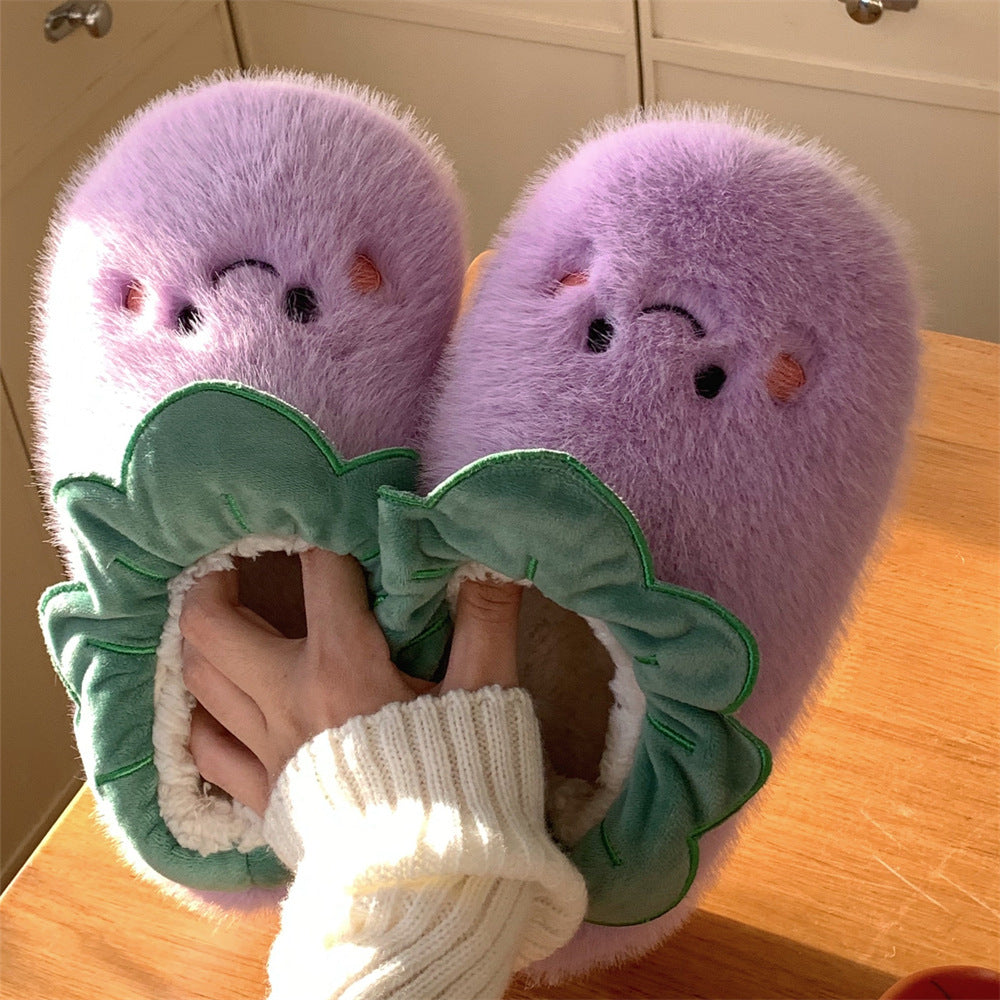 Autumn/Winter Cute Cartoon Closed-back Eggplant Slippers