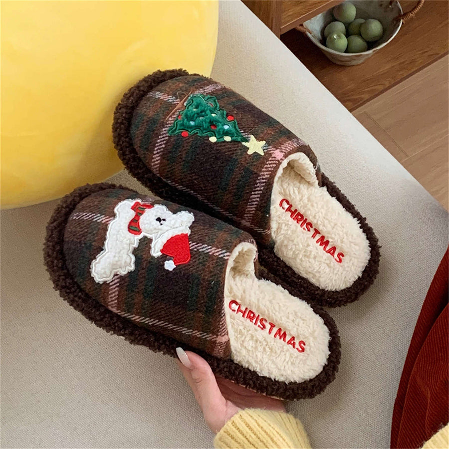 Autumn/Winter Cute Cartoon Dog & Tree Christmas Slippers