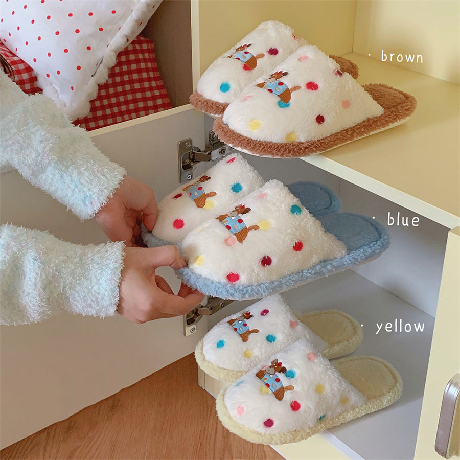 Autumn/Winter Cute Cartoon Polka Dot Embroidery Dachshund Dog Slippers