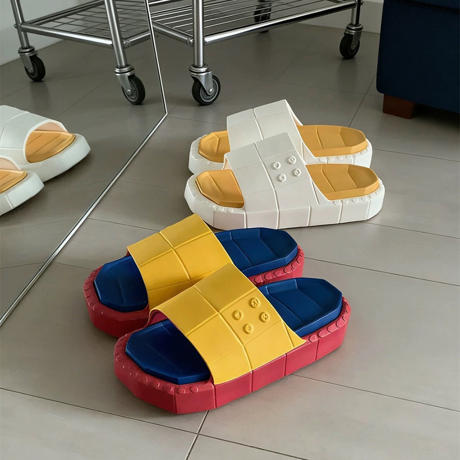 Summer Plaid‌ Building Block Slides