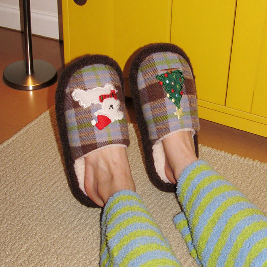 Autumn/Winter Cute Cartoon Dog & Tree Christmas Slippers