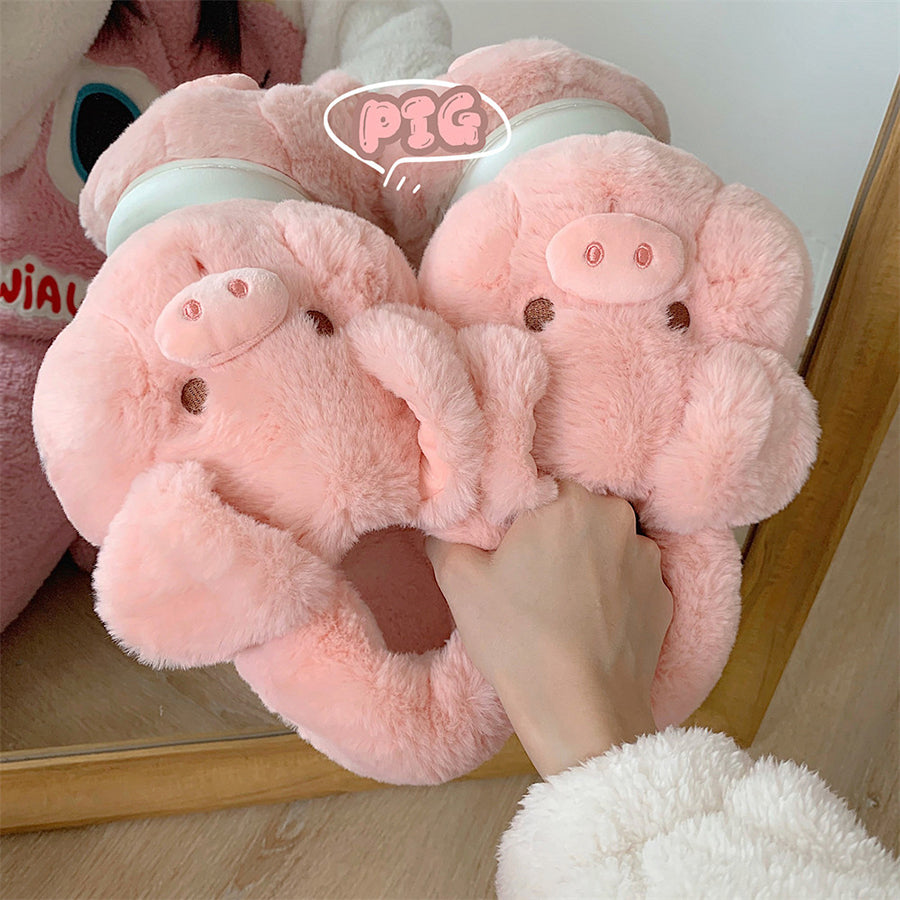 Autumn/Winter Cute Cartoon Closed-back Pig Slippers