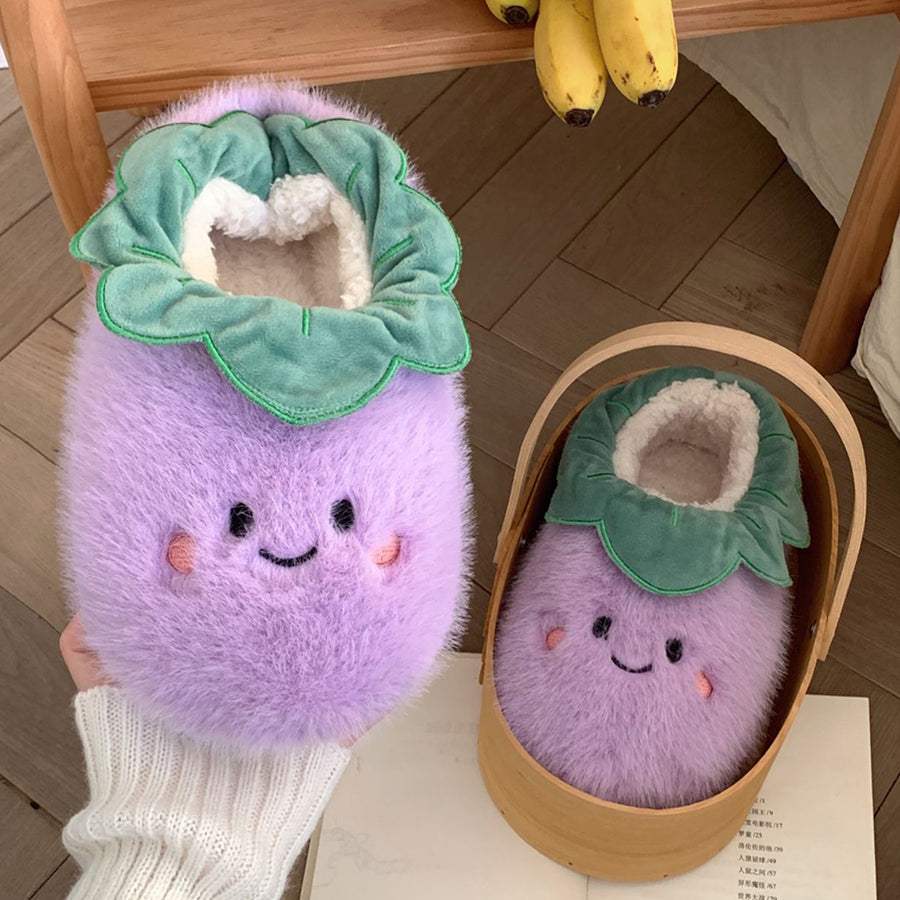 Autumn/Winter Cute Cartoon Closed-back Eggplant Slippers