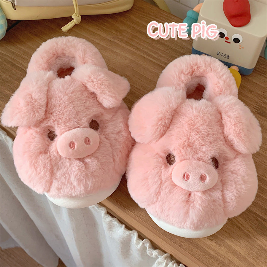Autumn/Winter Cute Cartoon Closed-back Pig Slippers