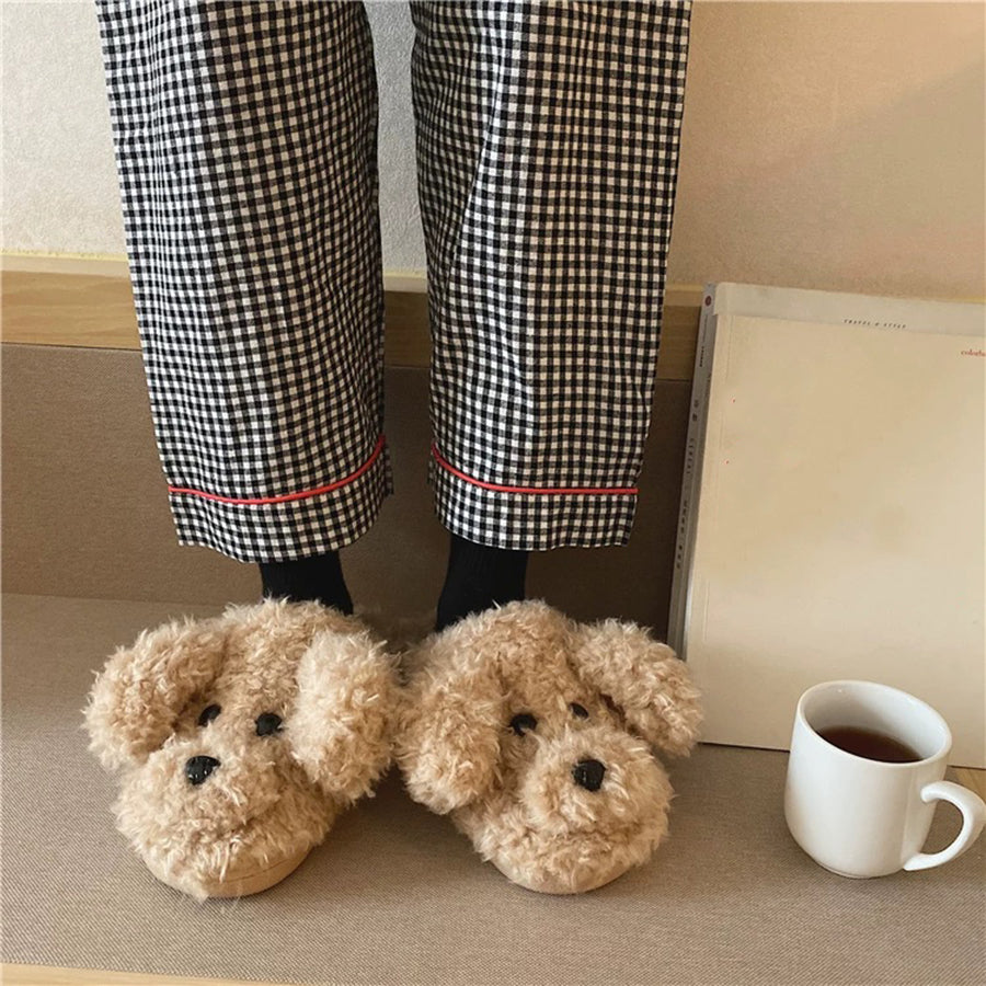 Autumn/Winter Cute Lovely Curly Teddy Puppy Styling Design Slippers