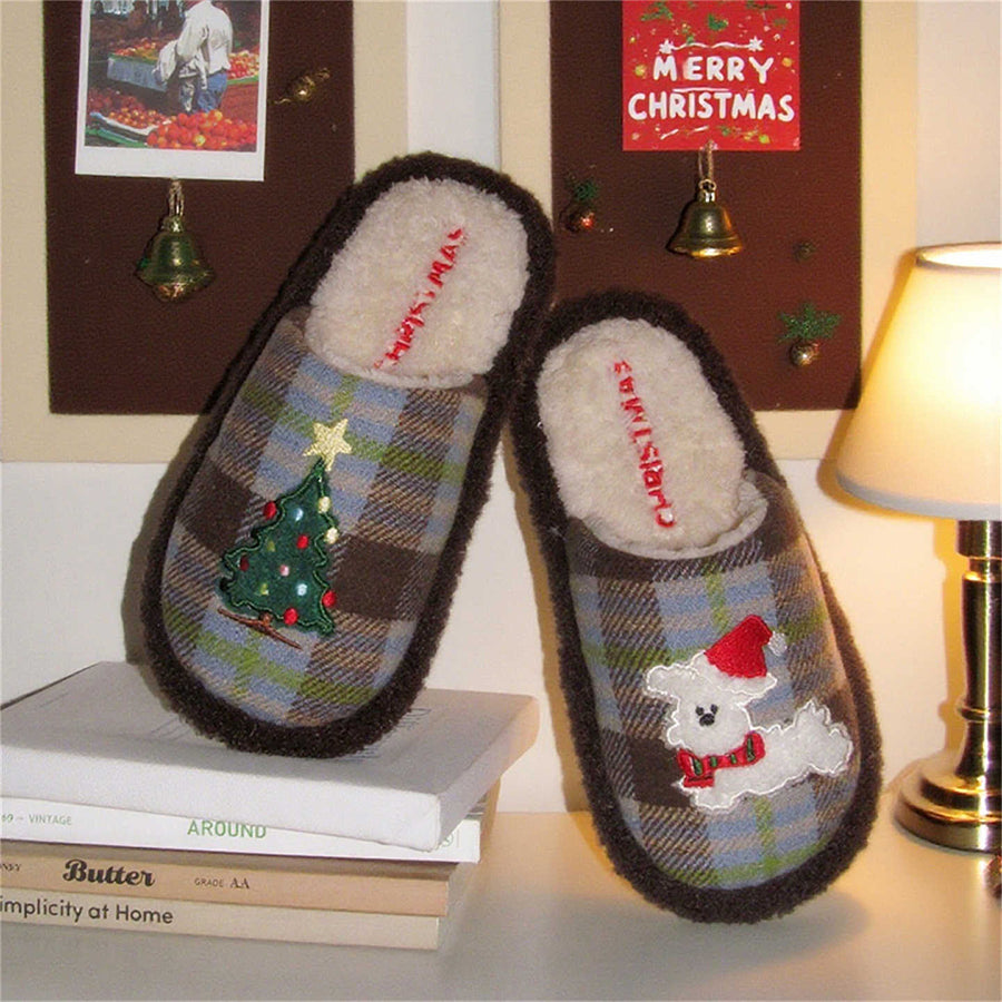 Autumn/Winter Cute Cartoon Dog & Tree Christmas Slippers