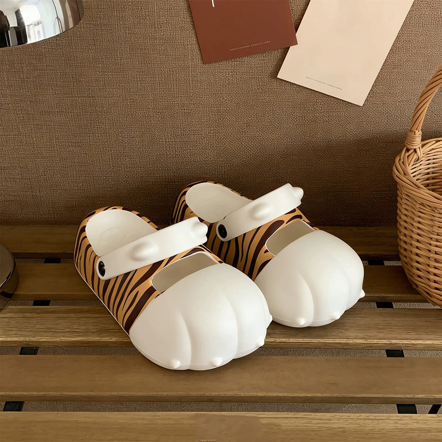 Summer Slightly Low Arch Cute Cartoon Leopard Print Cat Paw Clogs