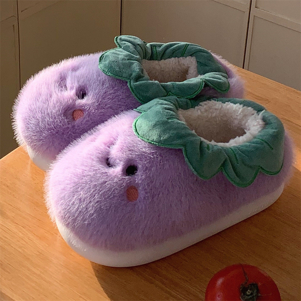Autumn/Winter Cute Cartoon Closed-back Eggplant Slippers