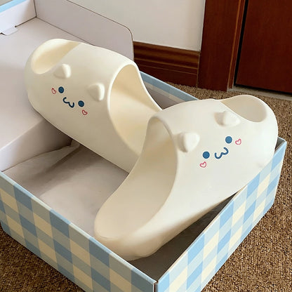 Cute milky white bear EVA slide sandals with 3D ears and printed cute face, lightweight indoor slip-on shoes