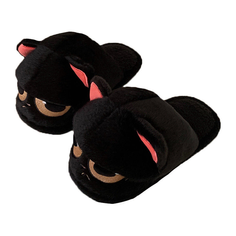 Autumn/Winter Cute Cartoon Closed-back Black Cat Slippers