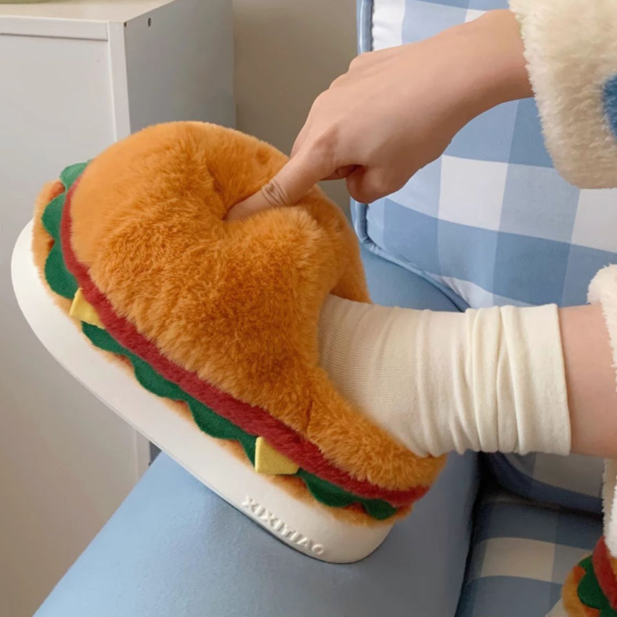 Autumn/Winter Cute Cartoon Hamburger Slippers