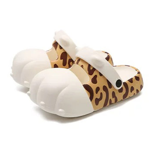 Summer Slightly Low Arch Cute Cartoon Leopard Print Cat Paw Clogs