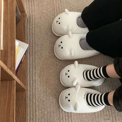 Cute white bear face bootie slippers with 3D ears and embroidered smile, fuzzy indoor shoes with PVC sole