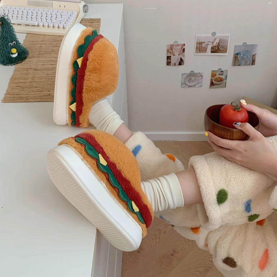 Autumn/Winter Cute Cartoon Hamburger Slippers