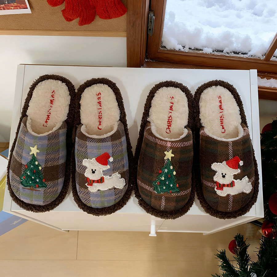 Autumn/Winter Cute Cartoon Dog & Tree Christmas Slippers