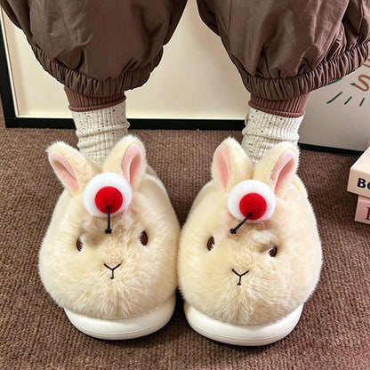 Beige winter cute cherry bunny slippers aesthetic warm plush house shoes