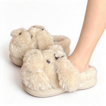 Beige winter cute floppy ear dog slippers aesthetic warm plush house shoes