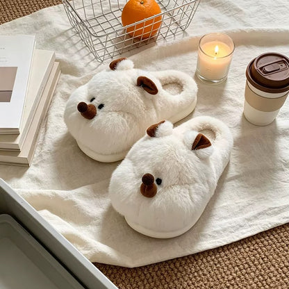 Beige winter cute long nose bear slippers aesthetic warm plush house shoes