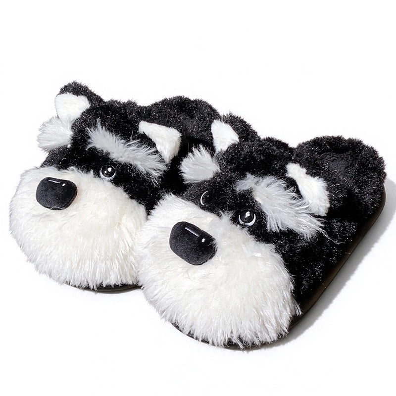 Black winter cute husky dog slippers aesthetic warm plush house shoes