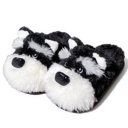 Black winter cute husky dog slippers aesthetic warm plush house shoes