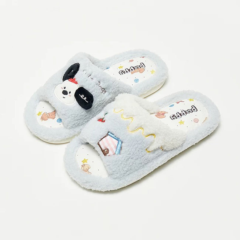 Blue all seasons open toe plush dog slippers eva sole indoor shoes