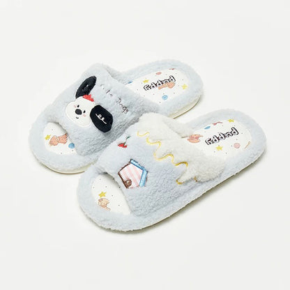Blue all seasons open toe plush dog slippers eva sole indoor shoes